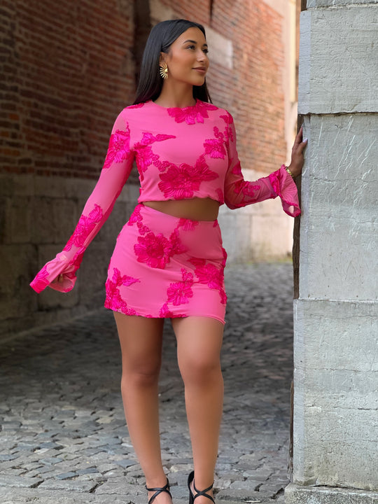 Maelis – Fuchsia Floral Skirt Set for Women