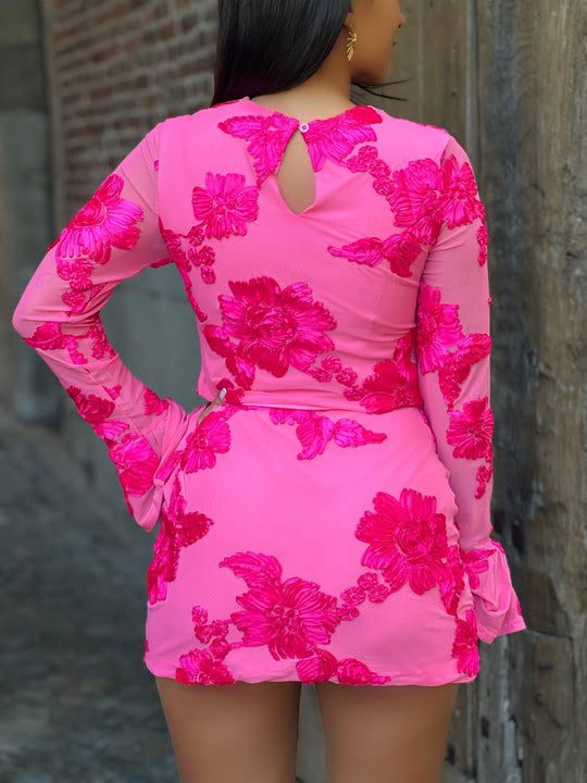 Maelis – Fuchsia Floral Skirt Set for Women