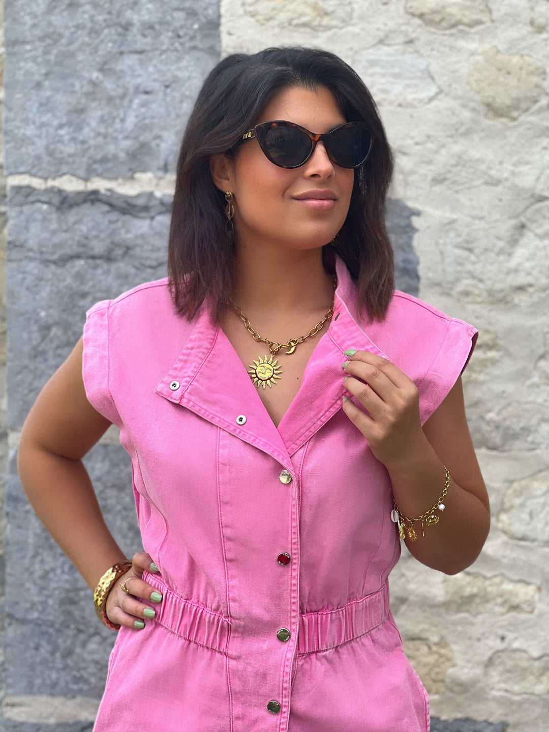 Elen – Button-Front Utility Pink Jumpsuit for Women