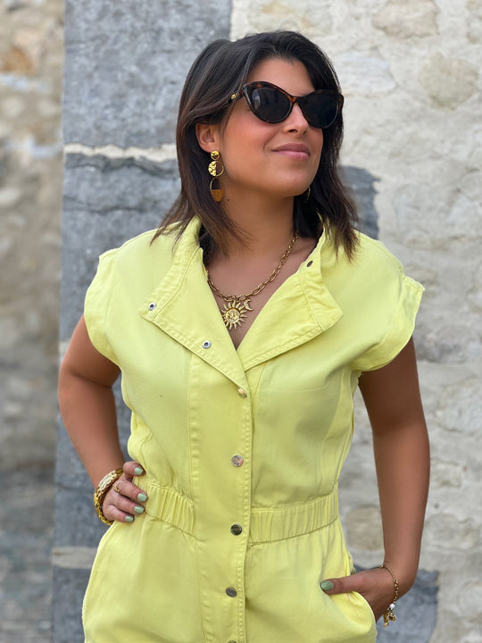 Elen – Button-Front Utility Yellow Jumpsuit for Women