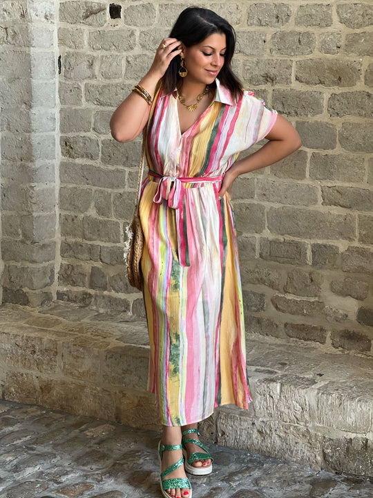 Carisya  – Striped Belted Shirt Dress for Women