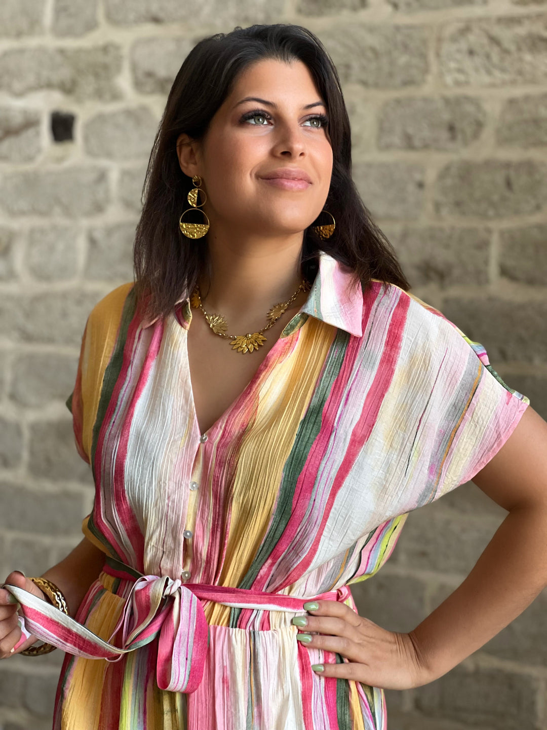 Carisya  – Striped Belted Shirt Dress for Women