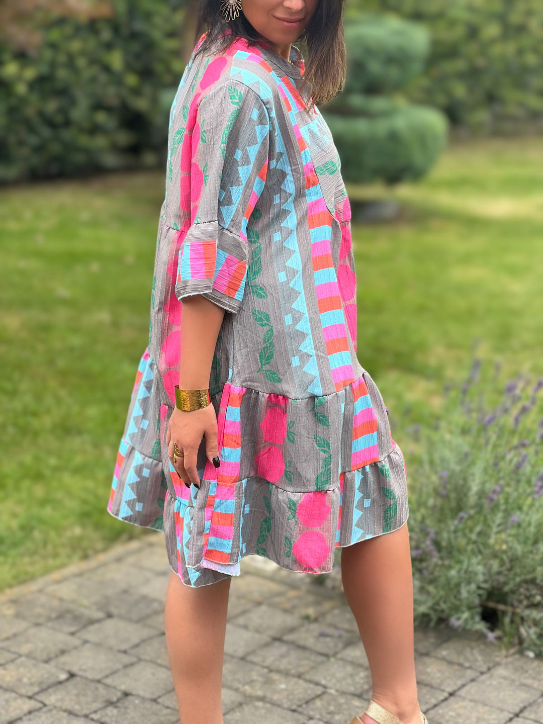 Tahlia – Boho Patchwork Tunic Dress Taupe for Women