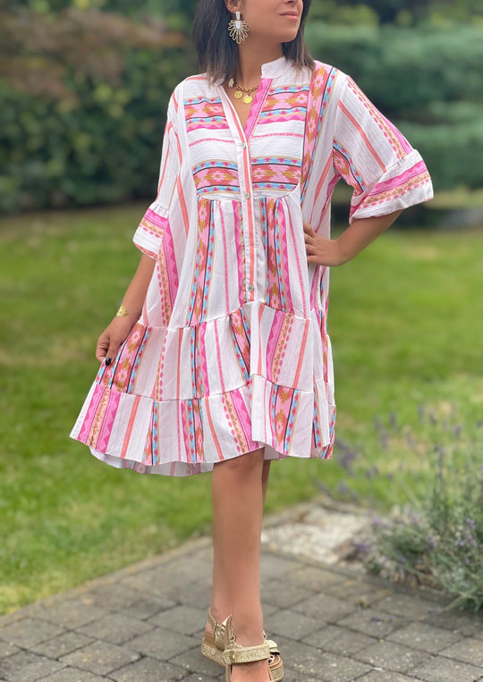Tahlia – Boho Patchwork Tunic Dress Cream for Women
