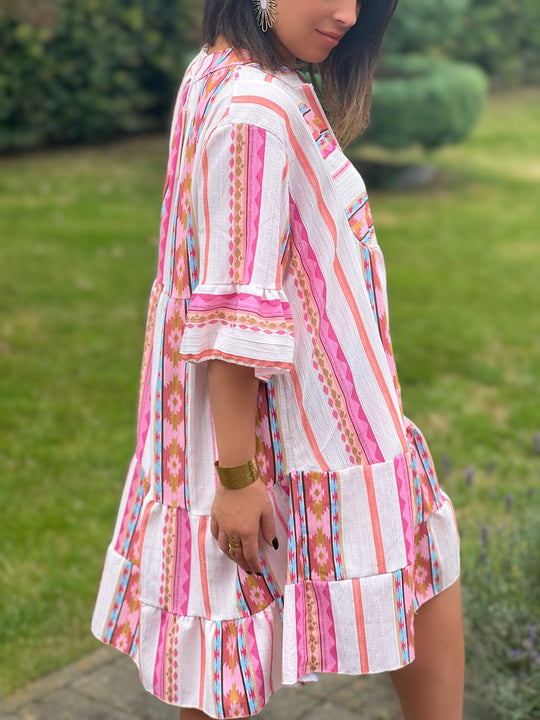 Tahlia – Boho Patchwork Tunic Dress Cream for Women