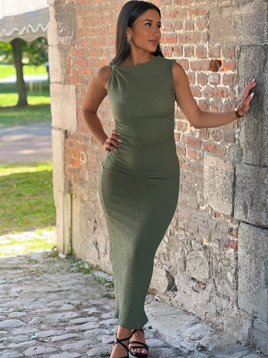 Tara  – Khaki Sleeveless Bodycon Maxi Dress for Women