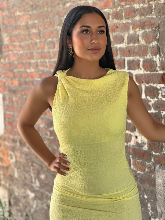 Tara  – Yellow Sleeveless Bodycon Maxi Dress for Women