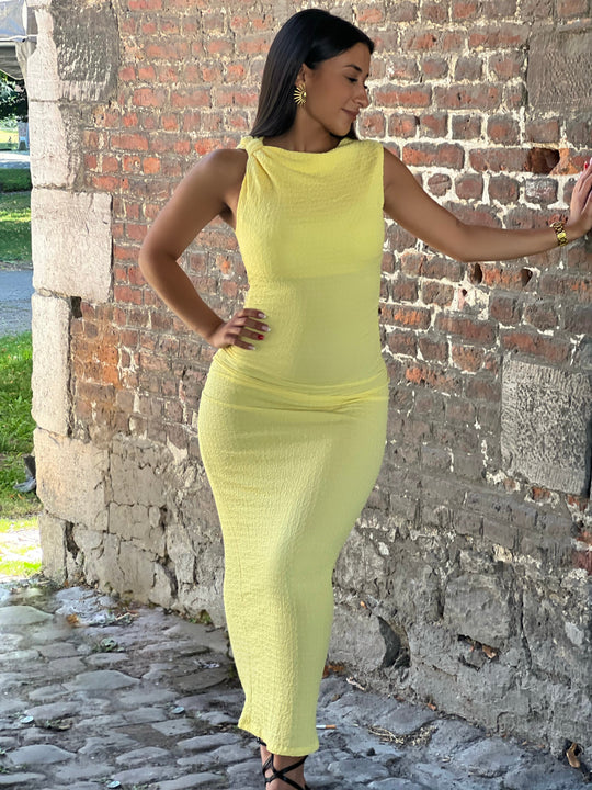 Tara  – Yellow Sleeveless Bodycon Maxi Dress for Women