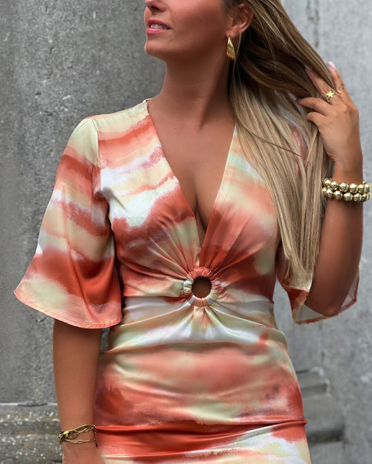 Mary – Watercolor Wrap Midi Dress for Women