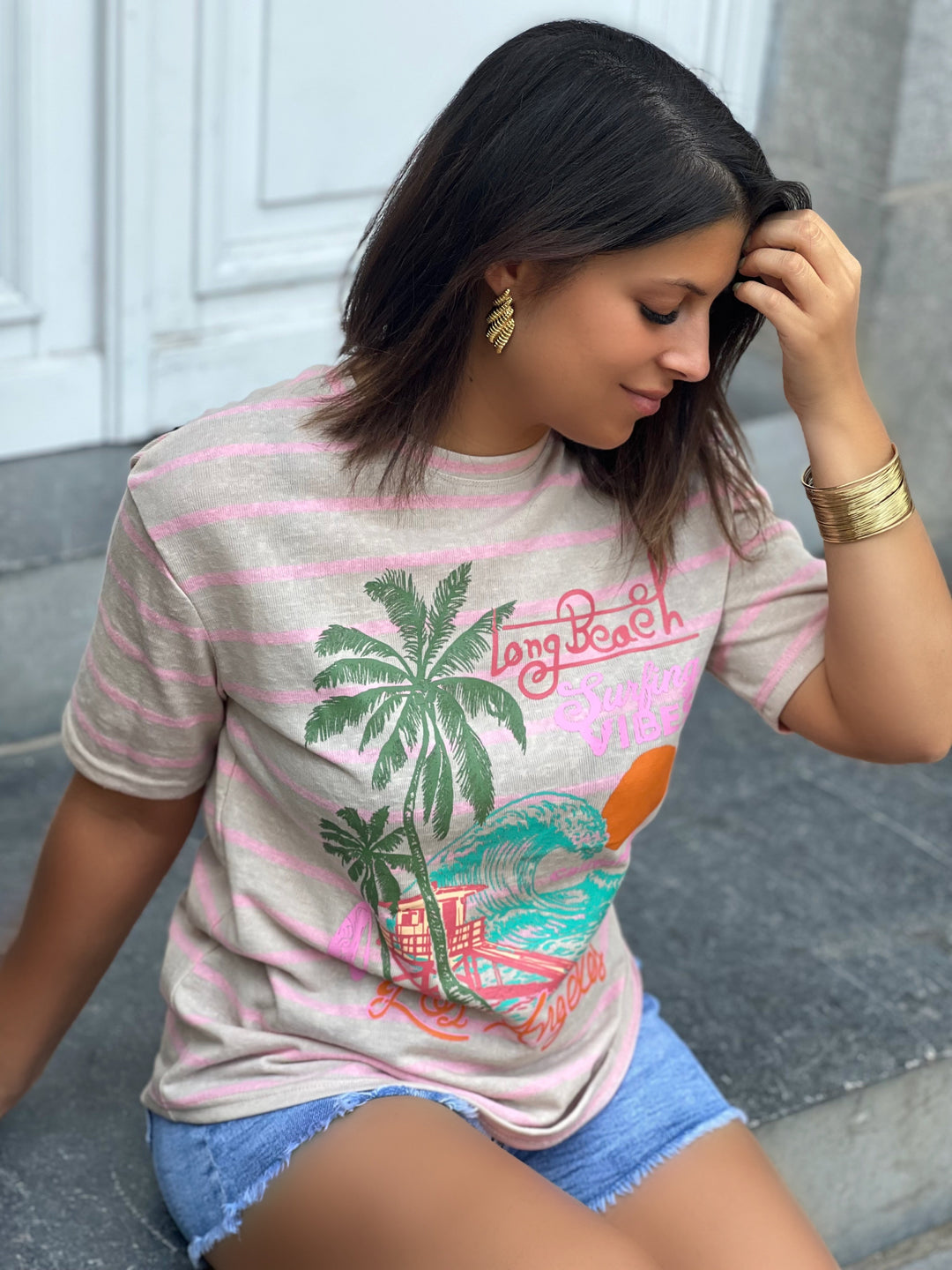 Cali Palm – Graphic Print Cotton T-shirt for Women