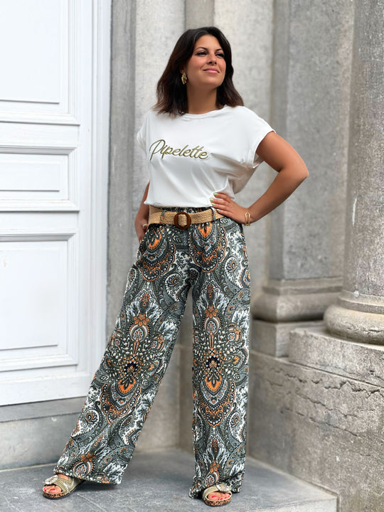 Colette – Khaki Embroidered Statement Tee for Women