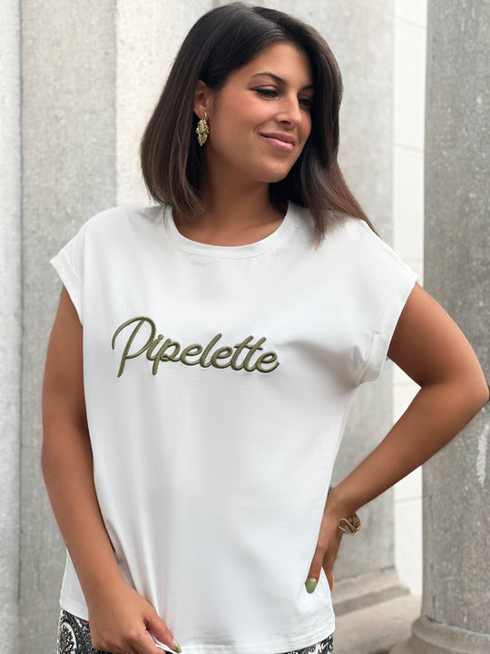 Colette – Khaki Embroidered Statement Tee for Women