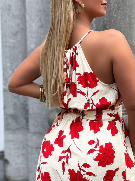 Morfydd – Red Floral Halter Maxi Dress for Women