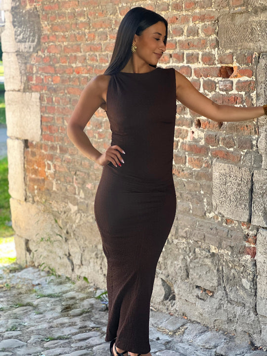 Tara  – Chocolate Sleeveless Bodycon Maxi Dress for Women