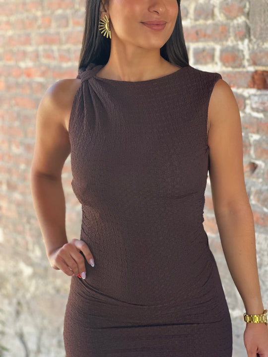 Tara  – Chocolate Sleeveless Bodycon Maxi Dress for Women