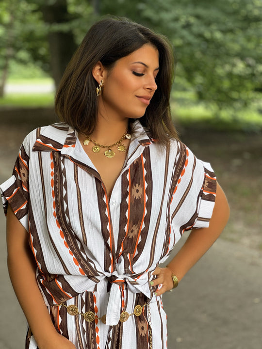 Sorella – Tie-Front Printed Blouse Beige for Women