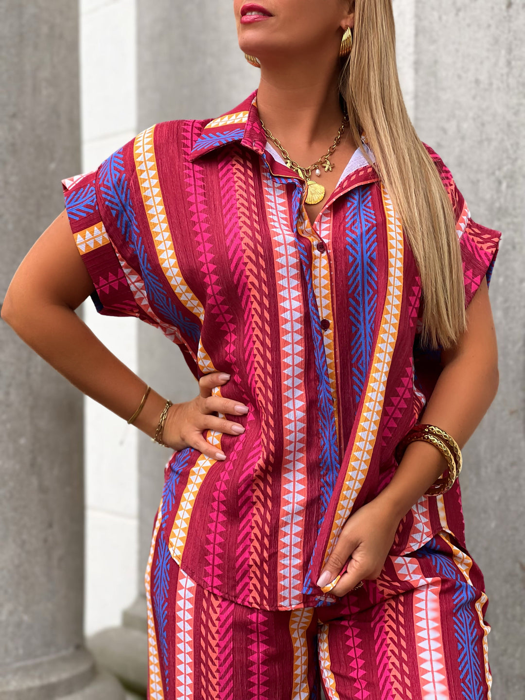 Sorella – Tie-Front Printed Blouse Bordeaux for Women