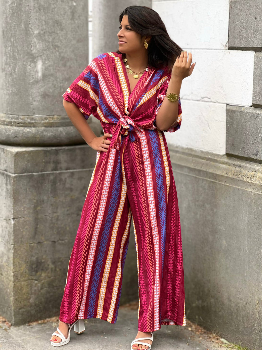 Ariza – Printed Wide-Leg Jumpsuit Bordeaux for Women