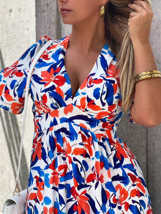 Megan – V-Neck Maxi Dress with Bold Print for Women
