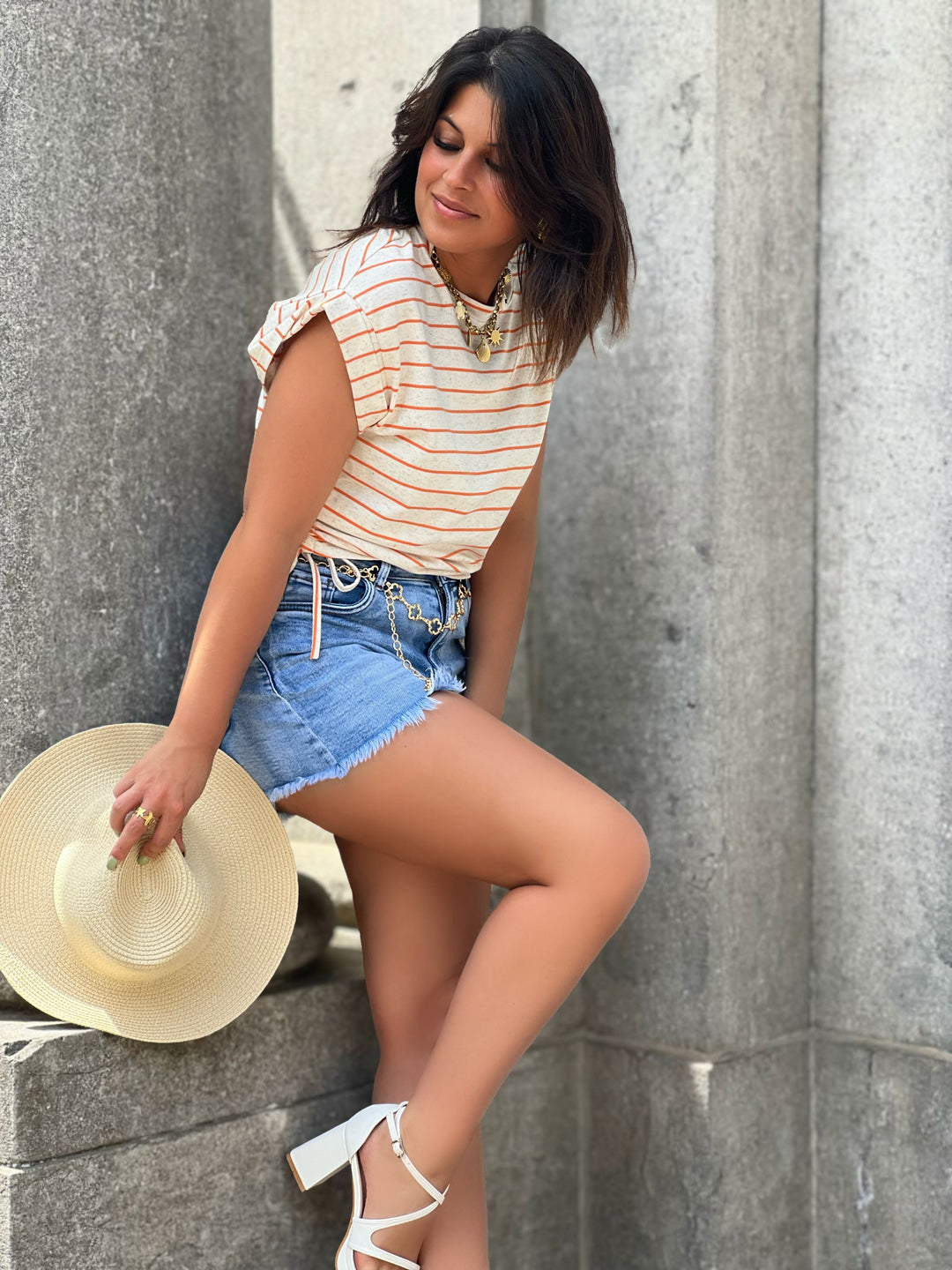 Gwenda – Striped Side-Tie Cotton Tee for Women