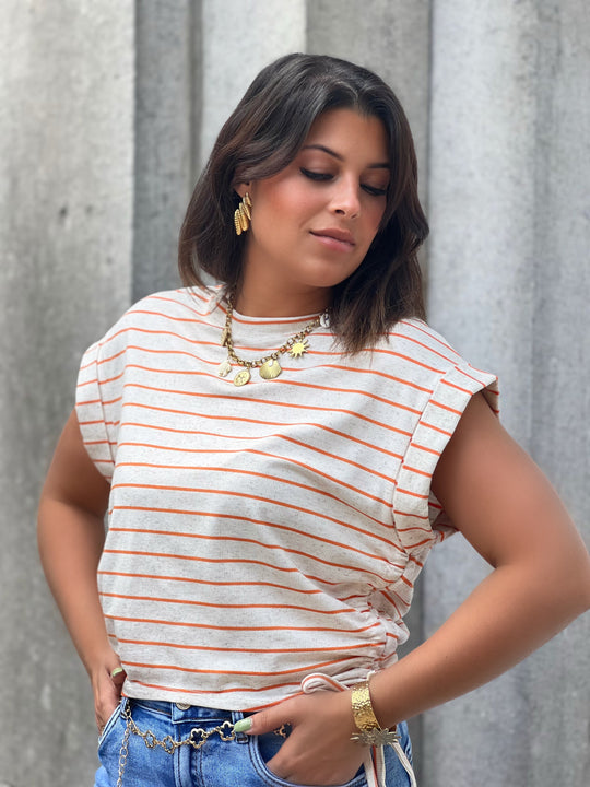 Gwenda – Striped Side-Tie Cotton Tee for Women