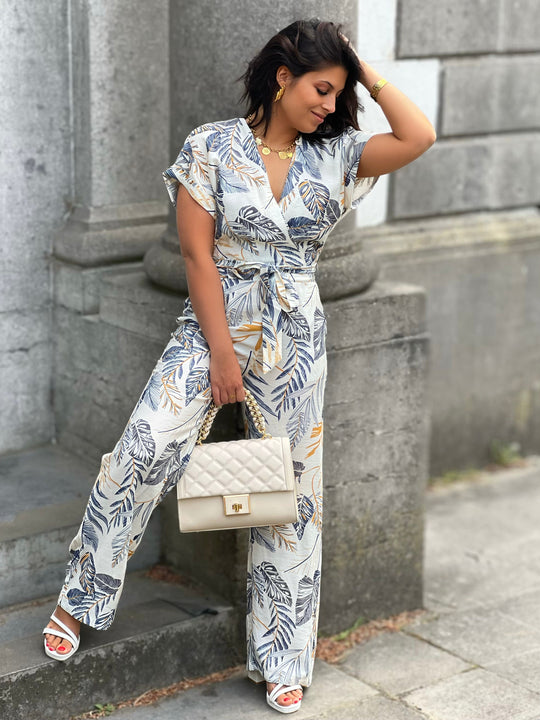 Camila – Tropical Wrap Jumpsuit Blue for Women