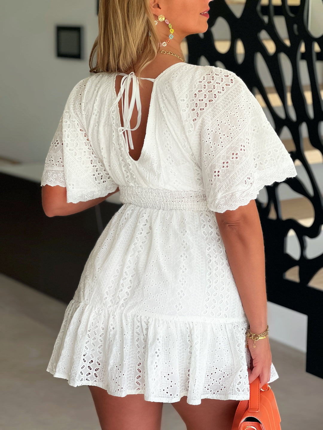 Celivora – Eyelet Flutter Sleeve Mini Dress for Women