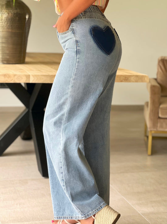 Lovira – Wide-Leg Heart Patch Denim for Women
