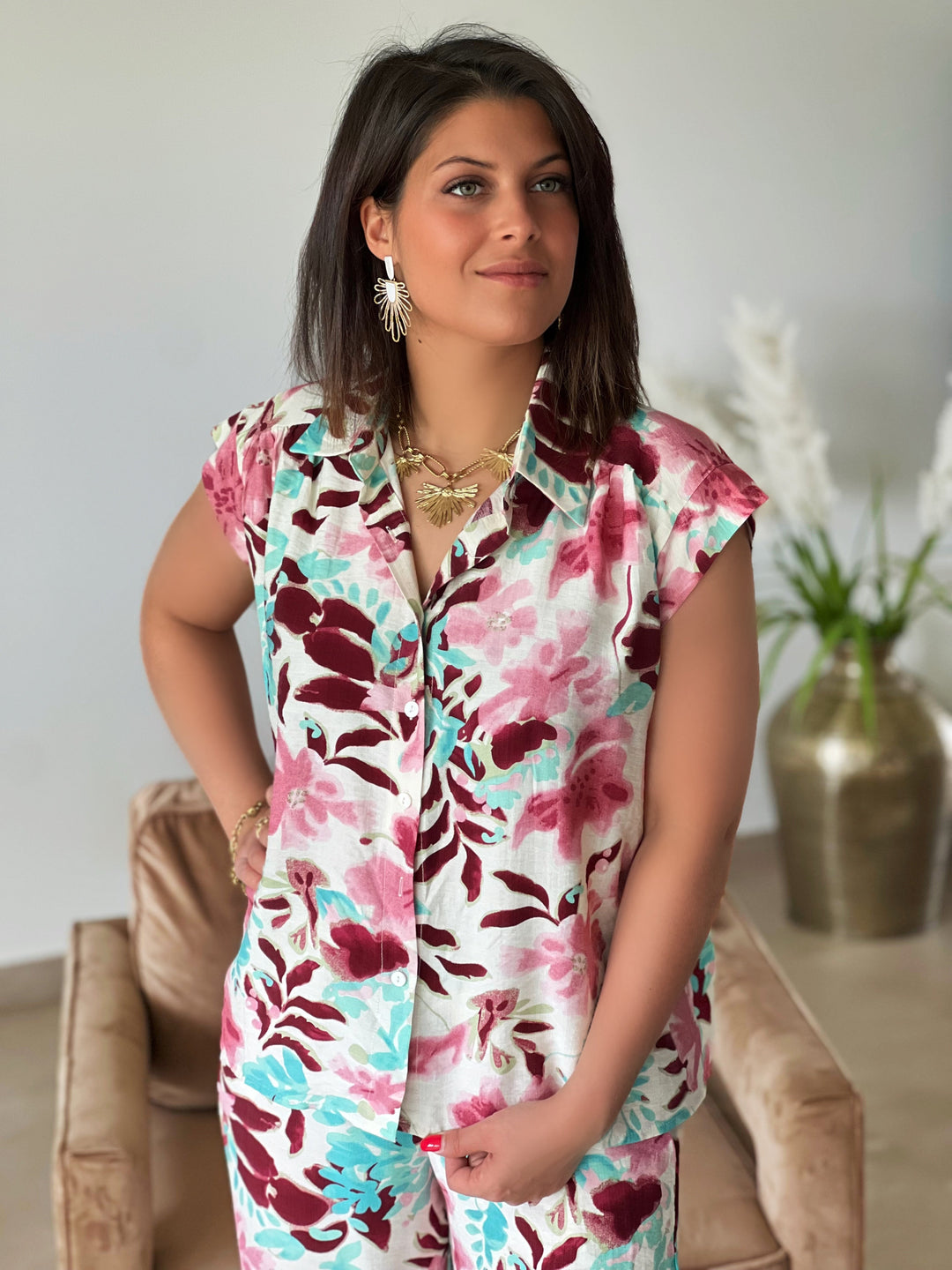 Cirella – Twist-Front Tropical Blouse for Women