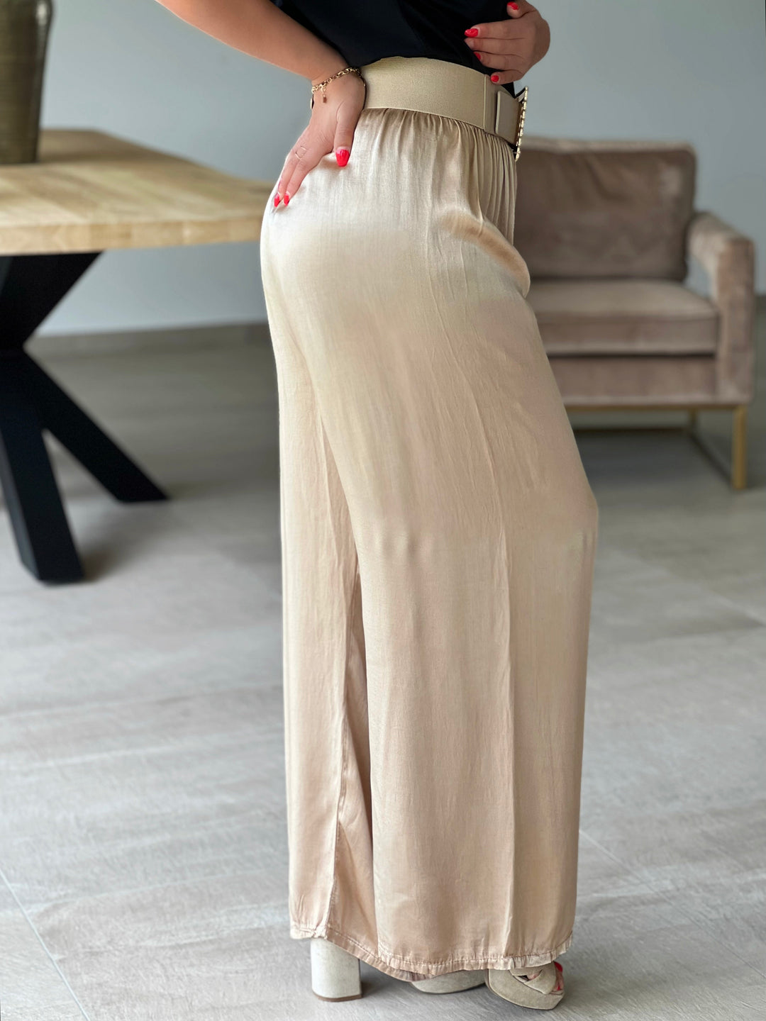 Elenara – Flowy High-Waist Palazzo Camel Pants for Women