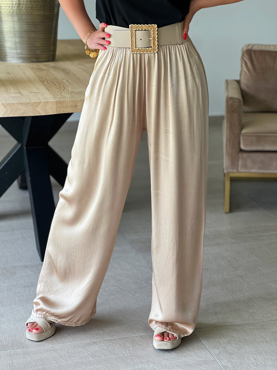 Elenara – Flowy High-Waist Palazzo Camel Pants for Women