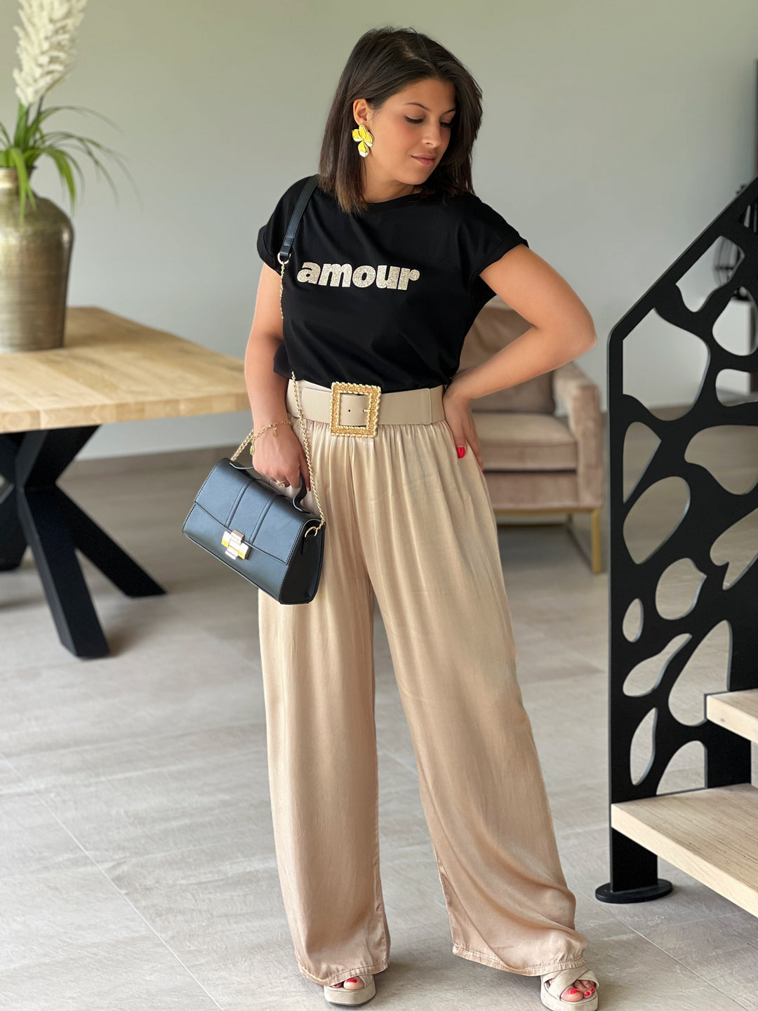 Elenara – Flowy High-Waist Palazzo Camel Pants for Women