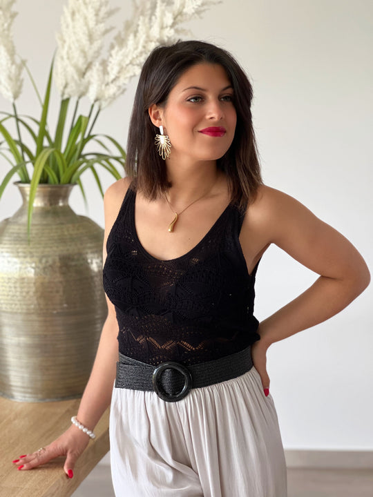 Soreya – Crochet Knit Camisole Black for Women