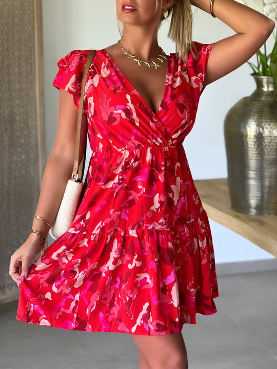 Carys – Ruffled Floral Wrap Mini Dress for Women