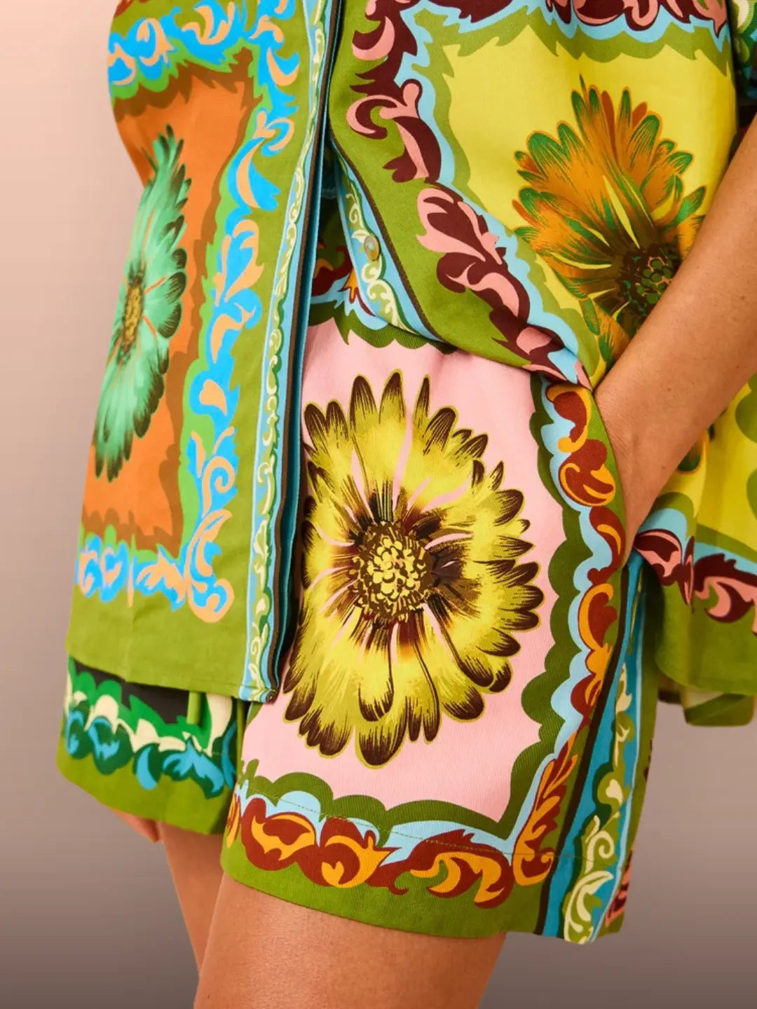 Solriva – Bold Print Button-Up & Shorts Set for Women