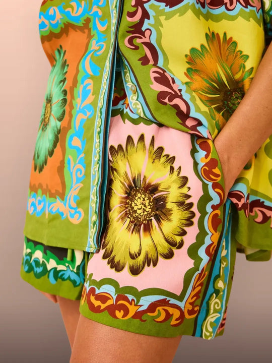 Solriva – Bold Print Button-Up & Shorts Set for Women