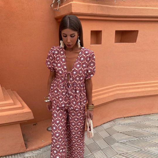 Dalvyna – Puff-Sleeve Tie-Front Jumpsuit for Women