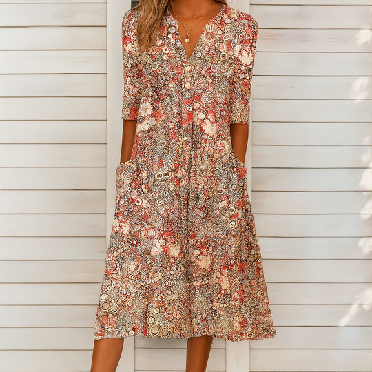 Edyta – V-Neck Floral Swing Dress