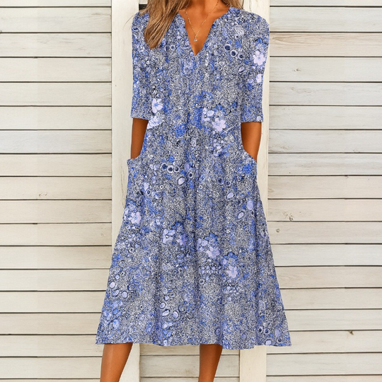 Edyta – V-Neck Floral Swing Dress