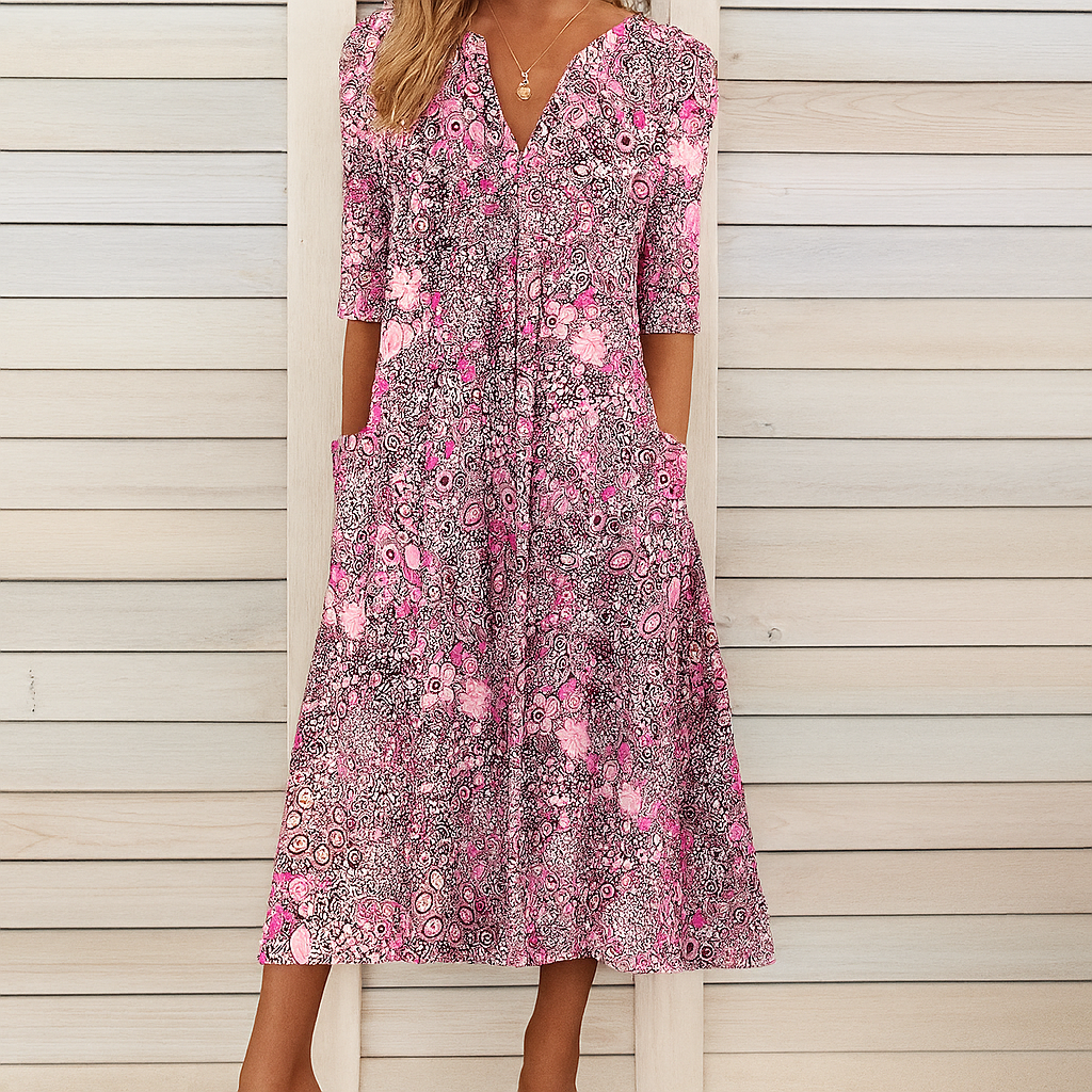 Edyta – V-Neck Floral Swing Dress