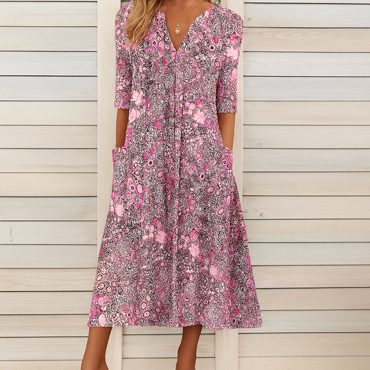 Edyta – V-Neck Floral Swing Dress