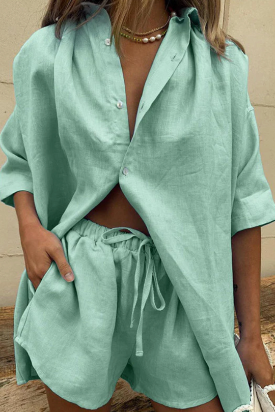 Virelle – Oversized Linen Shirt & Shorts Co-ord for Women