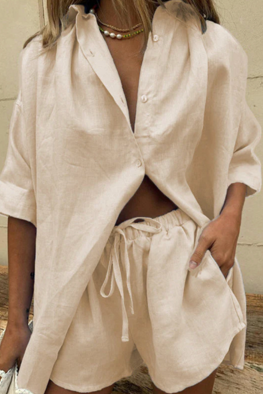 Virelle – Oversized Linen Shirt & Shorts Co-ord for Women