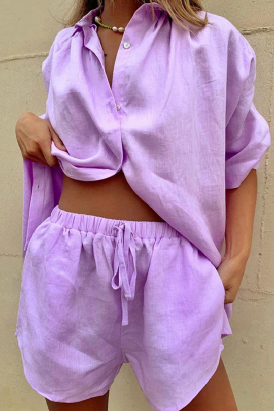 Virelle – Oversized Linen Shirt & Shorts Co-ord for Women