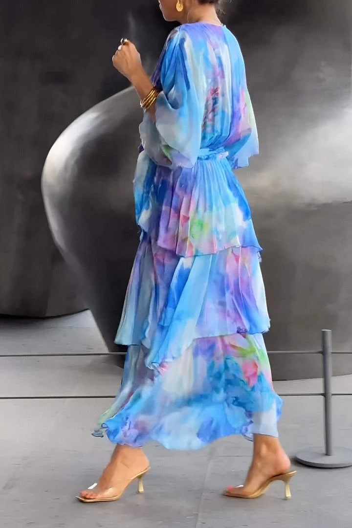 Isalyn – Watercolor Tiered Chiffon Dress for Women