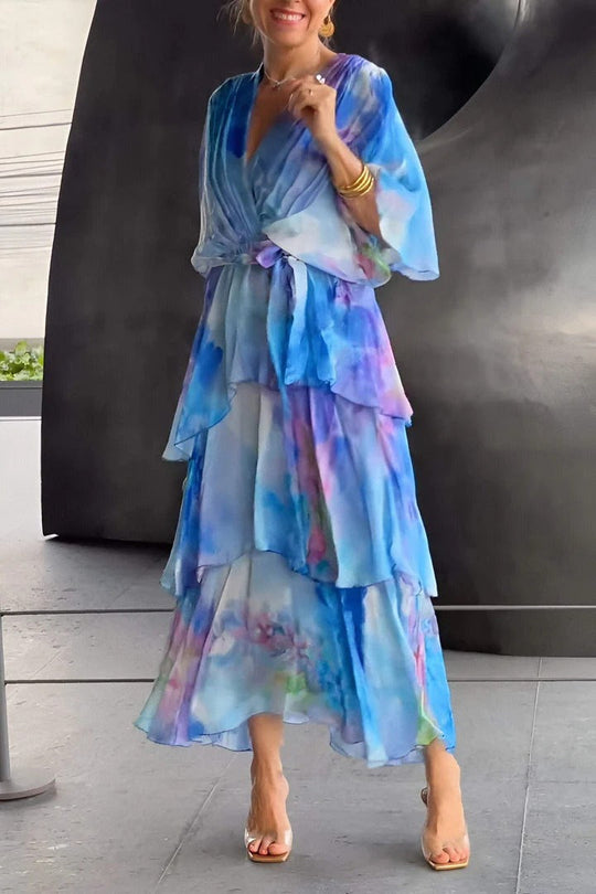 Isalyn – Watercolor Tiered Chiffon Dress for Women