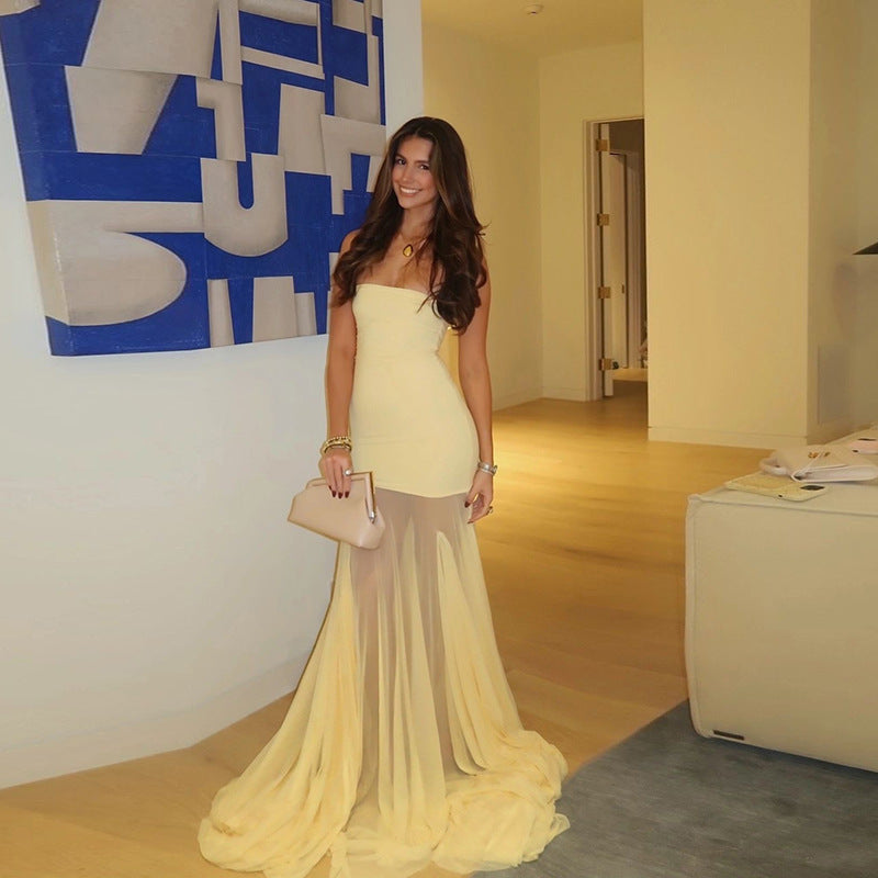 Gisela – Strapless Draped Mesh Gown
