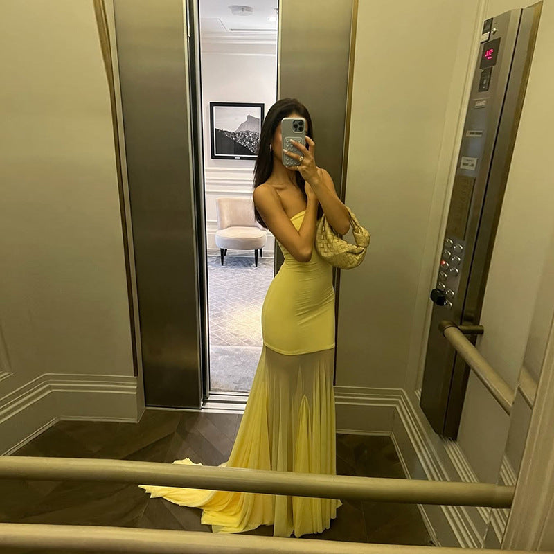 Gisela – Strapless Draped Mesh Gown