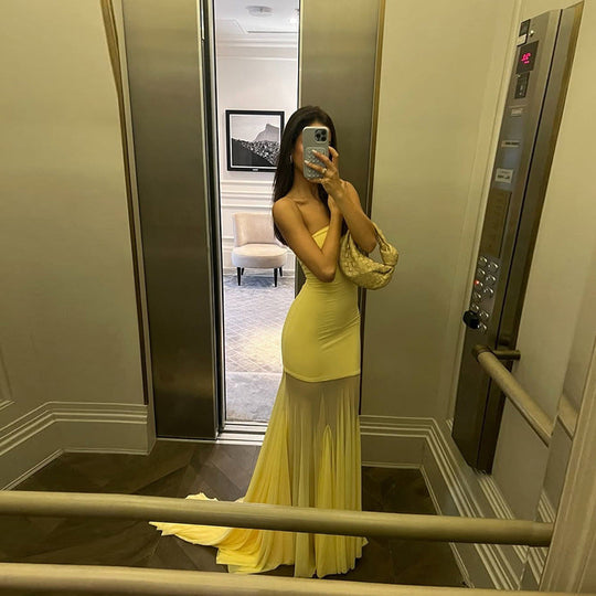 Gisela – Strapless Draped Mesh Gown