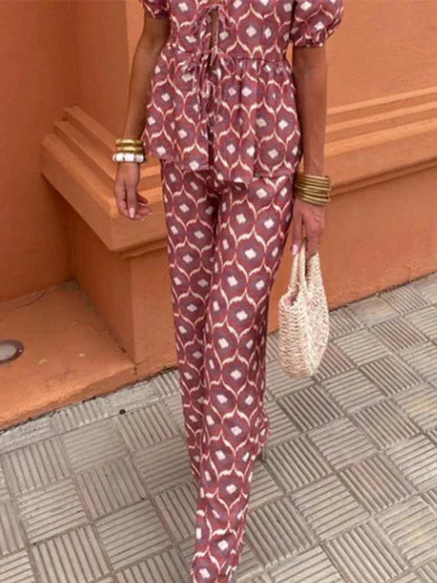 Dalvyna – Puff-Sleeve Tie-Front Jumpsuit for Women